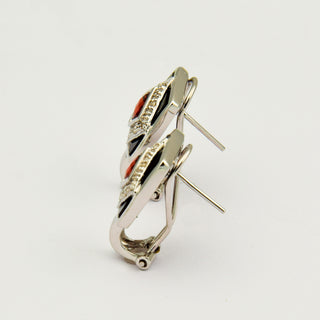 Ohrstecker aus 585 Weißgold mit Granat, Onyx und Diamant, nachhaltiger second hand Schmuck perfekt aufgearbeitet