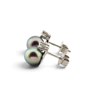 Perlenohrstecker aus 585 Weißgold mit Brillant, nachhaltiger second-hand Schmuck perfekt aufgearbeitet