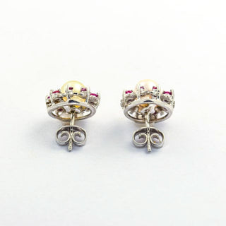 Perlenohrstecker aus 585 Weißgold mit Rubin, nachhaltiger second hand Schmuck perfekt aufgearbeitet