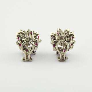 Ohrstecker aus 750 Weißgold mit Rubin und Brillant, nachhaltiger second hand Schmuck perfekt aufgearbeitet