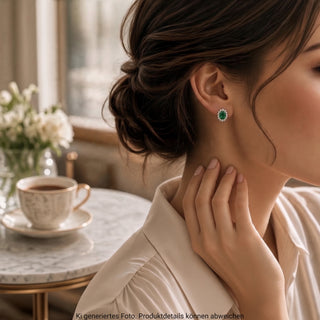 Smaragdohrstecker aus 750 Weißgold mit Brillant, nachhaltiger second-hand Schmuck perfekt aufgearbeitet