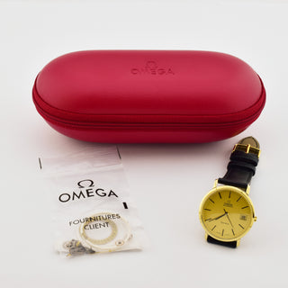 Omega Herrenarmbanduhr Genève Automatik mit Datumsanzeige und Zentralsekunde, gebrauchte Luxusuhr im Top-Zustand