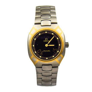 Omega Seamaster Polaris Multifunktion Quarzwerk mit Chronograph, Datumsanzeige, Wecker, Leuchtindizes und Leuchtzeigern, gebrauchte Luxusuhr im Top-Zustand