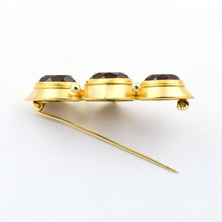 P. und M. Heyden Brosche aus 750 Gelbgold mit Rauchquarz, nachhaltiger second hand Schmuck perfekt aufgearbeitet