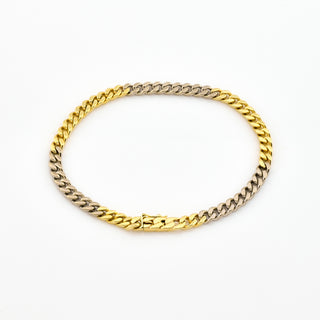 Panzerarmband aus 585 Gelb- und Weißgold, nachhaltiger second hand Schmuck perfekt aufgearbeitet