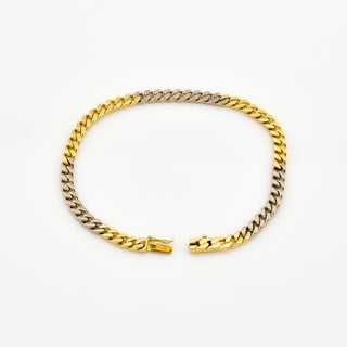 Panzerarmband aus 585 Gelb- und Weißgold, nachhaltiger second hand Schmuck perfekt aufgearbeitet