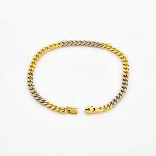 Panzerarmband aus 585 Gelb- und Weißgold, nachhaltiger second hand Schmuck perfekt aufgearbeitet