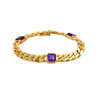 Panzerarmband aus 585 Gelbgold mit Amethyst, nachhaltiger second hand Schmuck perfekt aufgearbeitet