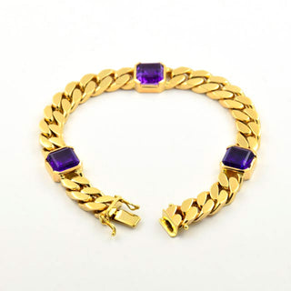Panzerarmband aus 585 Gelbgold mit Amethyst, nachhaltiger second hand Schmuck perfekt aufgearbeitet