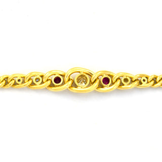 Panzerarmband aus 585 Gelbgold mit Rubin und Brillant, nachhaltiger second hand Schmuck perfekt aufgearbeitet