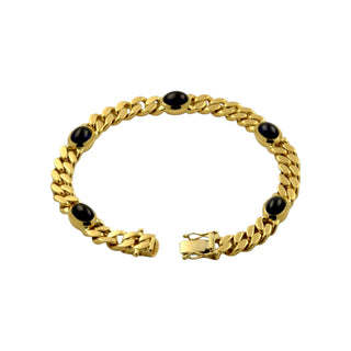 Panzerarmband aus 750 Gelbgold mit Saphir, nachhaltiger second-hand Schmuck perfekt aufgearbeitet