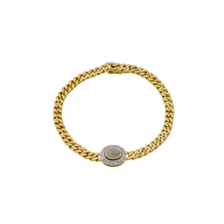Panzerarmband aus 750 Gelb- und Weißgold mit Opal und Diamant, nachhaltiger second-hand Schmuck perfekt aufgearbeitet