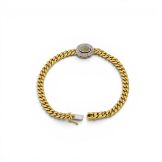 Panzerarmband aus 750 Gelb- und Weißgold mit Opal und Diamant, nachhaltiger second-hand Schmuck perfekt aufgearbeitet