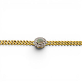 Panzerarmband aus 750 Gelb- und Weißgold mit Opal und Diamant, nachhaltiger second-hand Schmuck perfekt aufgearbeitet