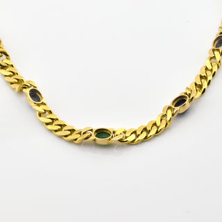 Rubinkette aus 750 Gelbgold mit Saphir und Smaragd, nachhaltiger second hand Schmuck perfekt aufgearbeitet