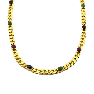 Rubinkette aus 750 Gelbgold mit Saphir und Smaragd, nachhaltiger second hand Schmuck perfekt aufgearbeitet