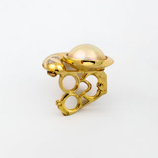 Perlenkettenverkürzer aus 585 Gelbgold mit Perle und Diamant, nachhaltiger second hand Schmuck perfekt aufgearbeitet