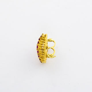 Perlenkettenverkürzer aus 585 Gelb- und Weißgold mit Rubin und Diamant, nachhaltiger second hand Schmuck perfekt aufgearbeitet