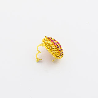 Perlenkettenverkürzer aus 585 Gelb- und Weißgold mit Rubin und Diamant, nachhaltiger second hand Schmuck perfekt aufgearbeitet