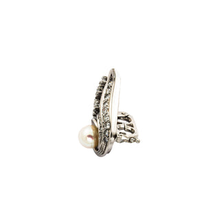 Perlenkettenverkürzer aus 585 Weißgold mit Perle, Diamant und Brillant, nachhaltiger second hand Schmuck perfekt aufgearbeitet