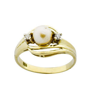 Perlenring aus 585 Gelbgold mit Diamant, nachhaltiger second hand Schmuck perfekt aufgearbeitet