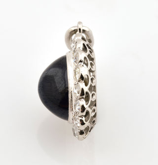 Saphiranhänger aus 750 Weißgold/Platin mit Brillant, nachhaltiger second hand Schmuck perfekt aufgearbeitet