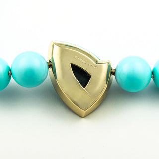 Raths Türkiskette mit Wechselschließe aus 750 Rosé- und Weißgold mit Türkis und Saphir, nachhaltiger second hand Schmuck perfekt aufgearbeitet