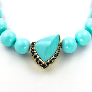 Raths Türkiskette mit Wechselschließe aus 750 Rosé- und Weißgold mit Türkis und Saphir, nachhaltiger second hand Schmuck perfekt aufgearbeitet