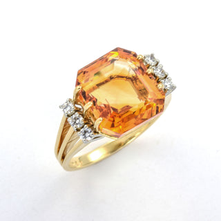 Richarz Ring aus 750 Gelb- und Weißgold mit Citrin und Brillant, nachhaltiger second hand Schmuck perfekt aufgearbeitet