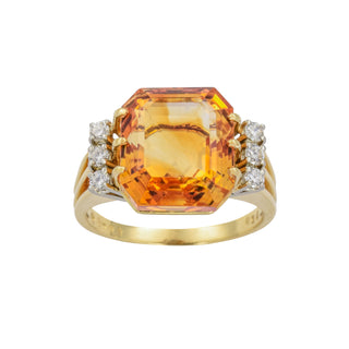 Richarz Ring aus 750 Gelb- und Weißgold mit Citrin und Brillant, nachhaltiger second hand Schmuck perfekt aufgearbeitet