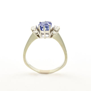 Richarz Saphirring aus 750 Weißgold mit Brillant, nachhaltiger second hand Schmuck perfekt aufgearbeitet