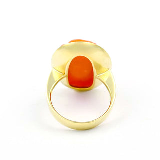Korallenring Blumen aus 585 Gelbgold, nachhaltiger second hand Schmuck perfekt aufgearbeitet