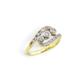 Brillantring aus 585 Gelb- und Weißgold mit Diamant, nachhaltiger second-hand Schmuck perfekt aufgearbeitet