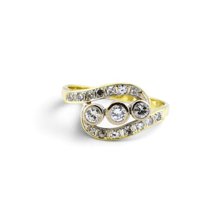 Brillantring aus 585 Gelb- und Weißgold mit Diamant, nachhaltiger second-hand Schmuck perfekt aufgearbeitet