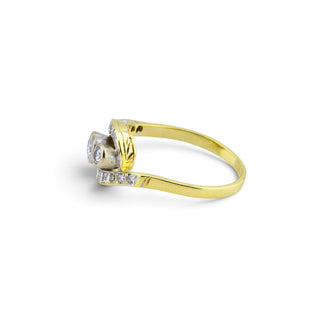 Brillantring aus 585 Gelb- und Weißgold mit Diamant, nachhaltiger second-hand Schmuck perfekt aufgearbeitet