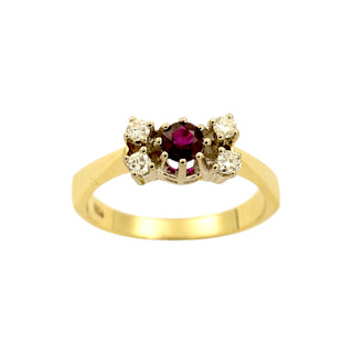 Rubinring aus 585 Gelb- und Weißgold mit Brillant, nachhaltiger second-hand Schmuck perfekt aufgearbeitet