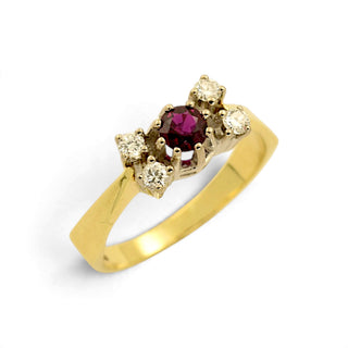 Rubinring aus 585 Gelb- und Weißgold mit Brillant, nachhaltiger second-hand Schmuck perfekt aufgearbeitet