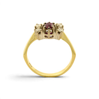 Rubinring aus 585 Gelb- und Weißgold mit Brillant, nachhaltiger second-hand Schmuck perfekt aufgearbeitet