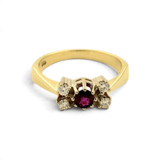 Rubinring aus 585 Gelb- und Weißgold mit Brillant, nachhaltiger second-hand Schmuck perfekt aufgearbeitet