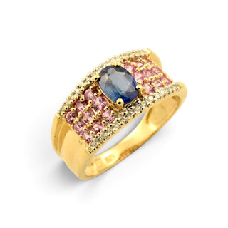 Saphirring aus 585 Gelb- und Weißgold mit Diamant, nachhaltiger second-hand Schmuck perfekt aufgearbeitet