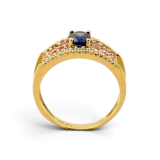 Saphirring aus 585 Gelb- und Weißgold mit Diamant, nachhaltiger second-hand Schmuck perfekt aufgearbeitet