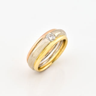 Brillantring aus 585 Gelb-, Rot- und Weißgold, nachhaltiger second hand Schmuck perfekt aufgearbeitet