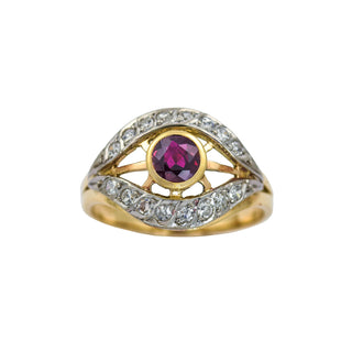 Rubinring aus 585 Gelb-, Rot- und Weißgold mit Diamant, nachhaltiger second hand Schmuck perfekt aufgearbeitet