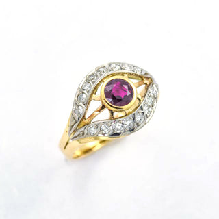 Rubinring aus 585 Gelb-, Rot- und Weißgold mit Diamant, nachhaltiger second hand Schmuck perfekt aufgearbeitet