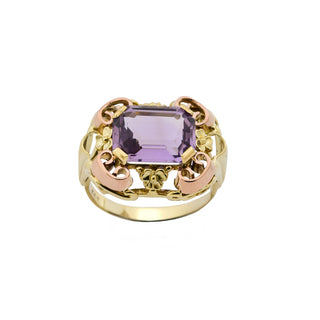 Ring aus 585 Gelb- und Roségold mit Amethyst, nachhaltiger second hand Schmuck perfekt aufgearbeitet