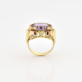 Ring aus 585 Gelb- und Roségold mit Amethyst, nachhaltiger second hand Schmuck perfekt aufgearbeitet