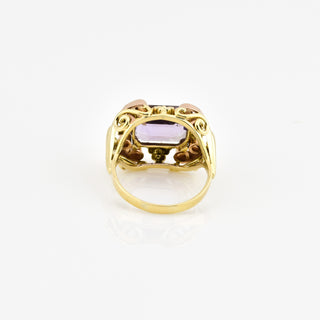 Ring aus 585 Gelb- und Roségold mit Amethyst, nachhaltiger second hand Schmuck perfekt aufgearbeitet