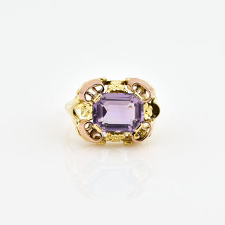 Ring aus 585 Gelb- und Roségold mit Amethyst, nachhaltiger second hand Schmuck perfekt aufgearbeitet