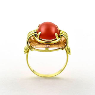 Korallenring aus 585 Gelb- und Rotgold, nachhaltiger second hand Schmuck perfekt aufgearbeitet