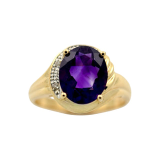 Ring aus 585 Gelb- und Weißgold mit Amethyst und Brillant, nachhaltiger second hand Schmuck perfekt aufgearbeitet